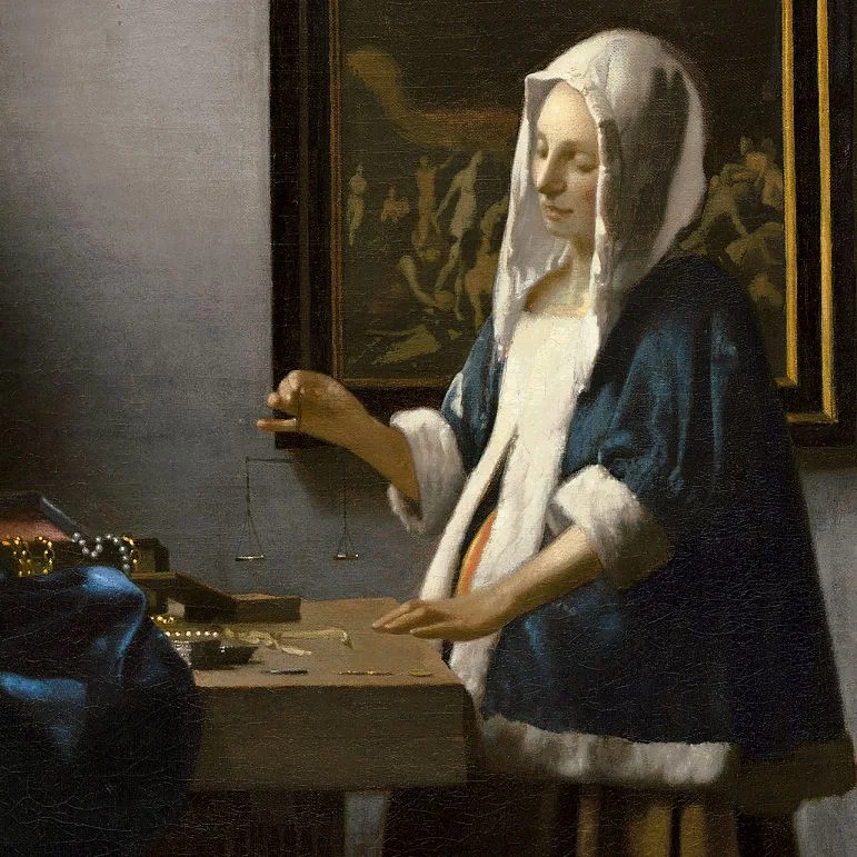 Woman Holding a Balance by Johannes Vermeer, c. 1664